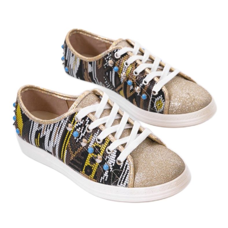 Gyldne sneakers rigt dekoreret C17-3997 flerfarvet gylden gul 1