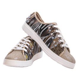 Gyldne sneakers rigt dekoreret C17-3997 flerfarvet gylden gul 2