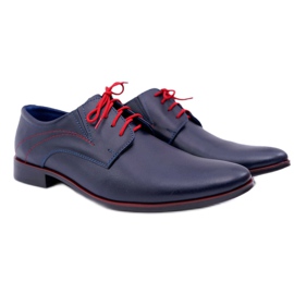 Mario Boschetti Brogues til mænd, Elegant læder, Marineblå Menelaos rød 2