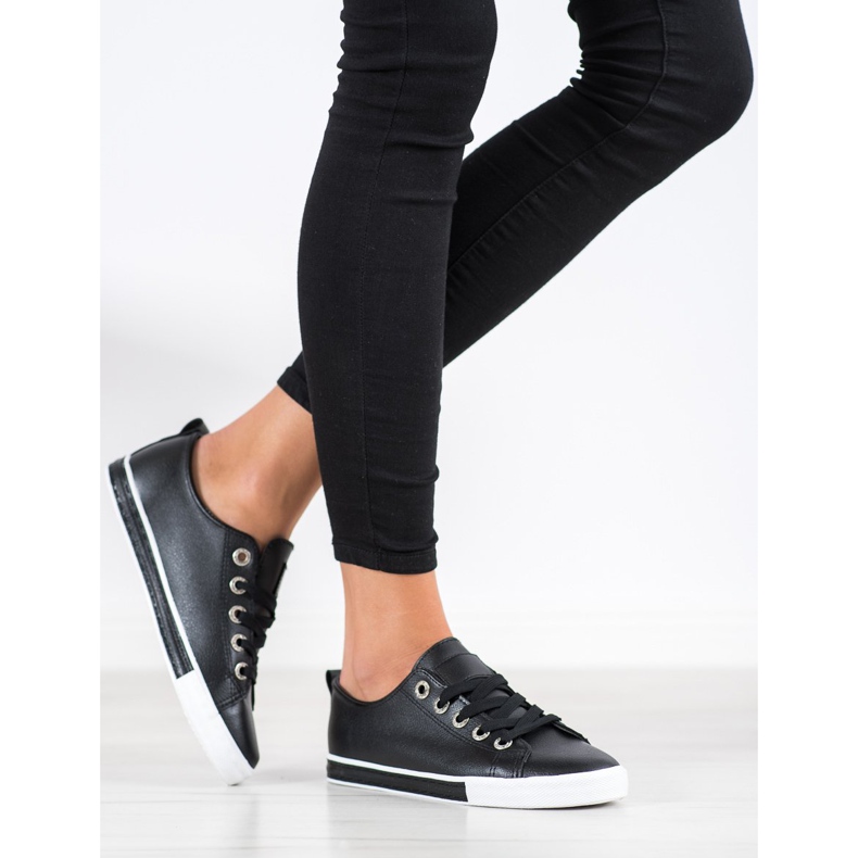 SHELOVET Eco læder sneakers sort 2