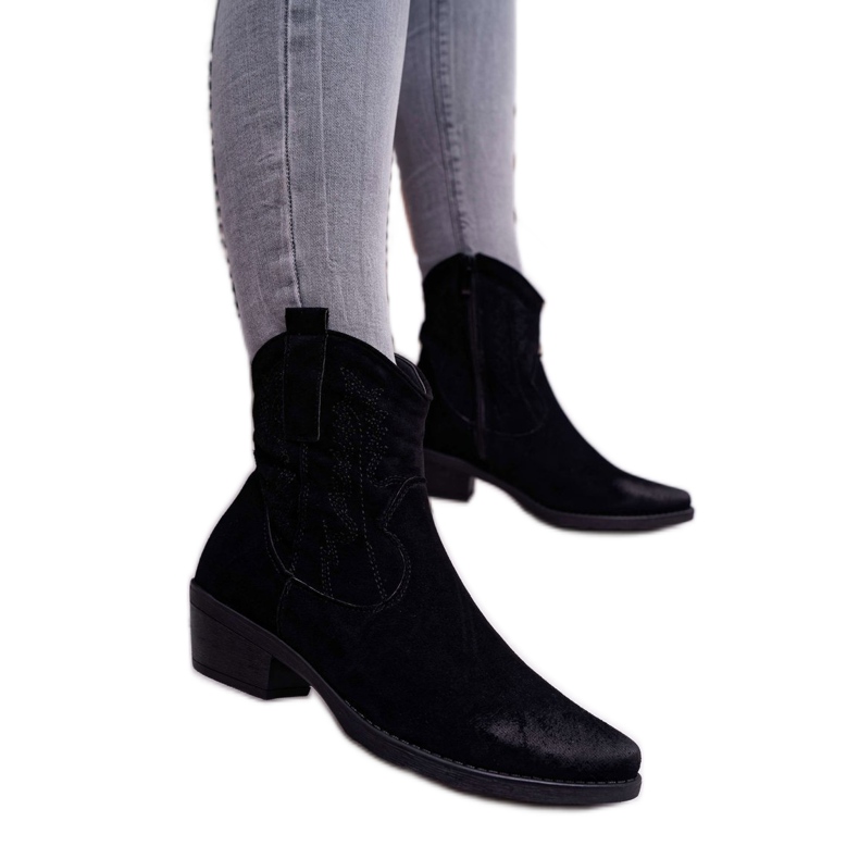 BUGO Cowboystøvler til kvinder Suede Black Ferders sort 1