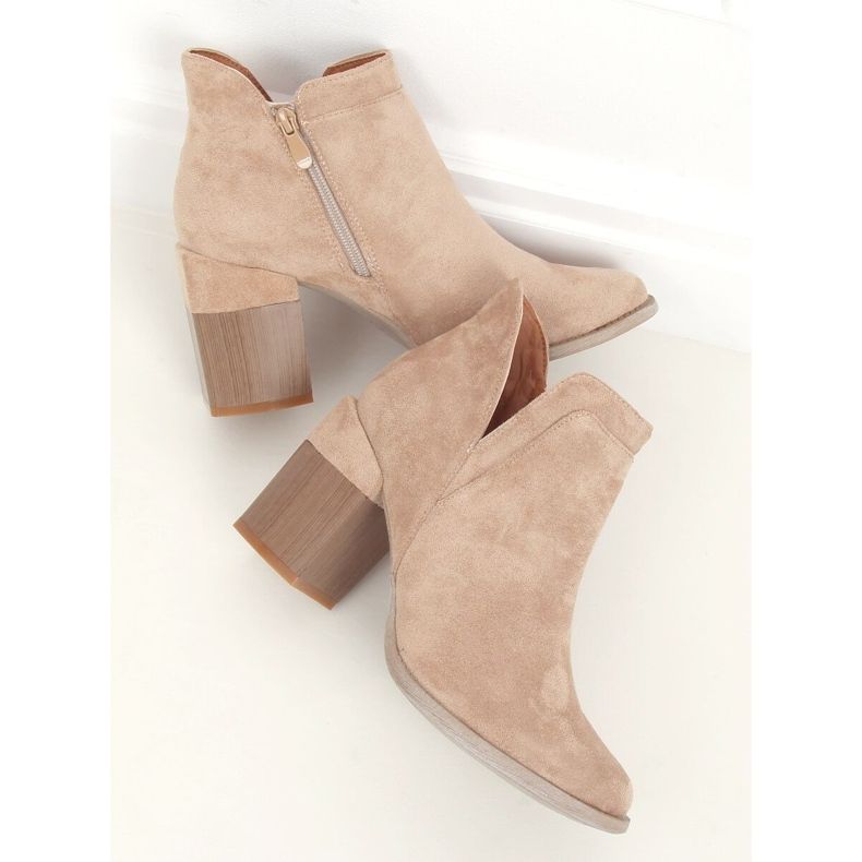 Støvler med snit på høje hæle beige A5703 Khaki kaki 1