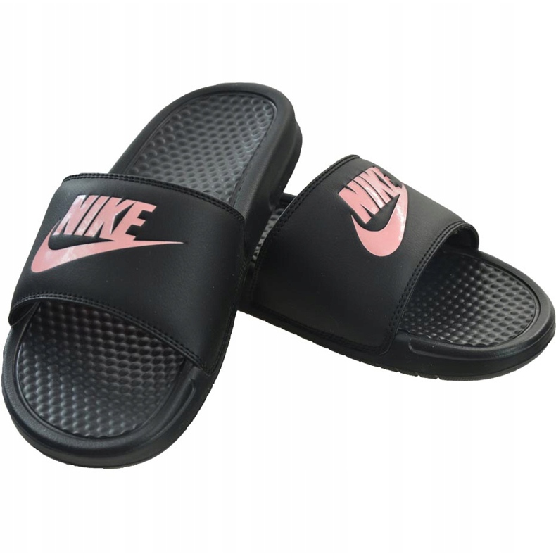 Nike Benassi Just Do It 343881 007 Slide til kvinder sort lyserød 1