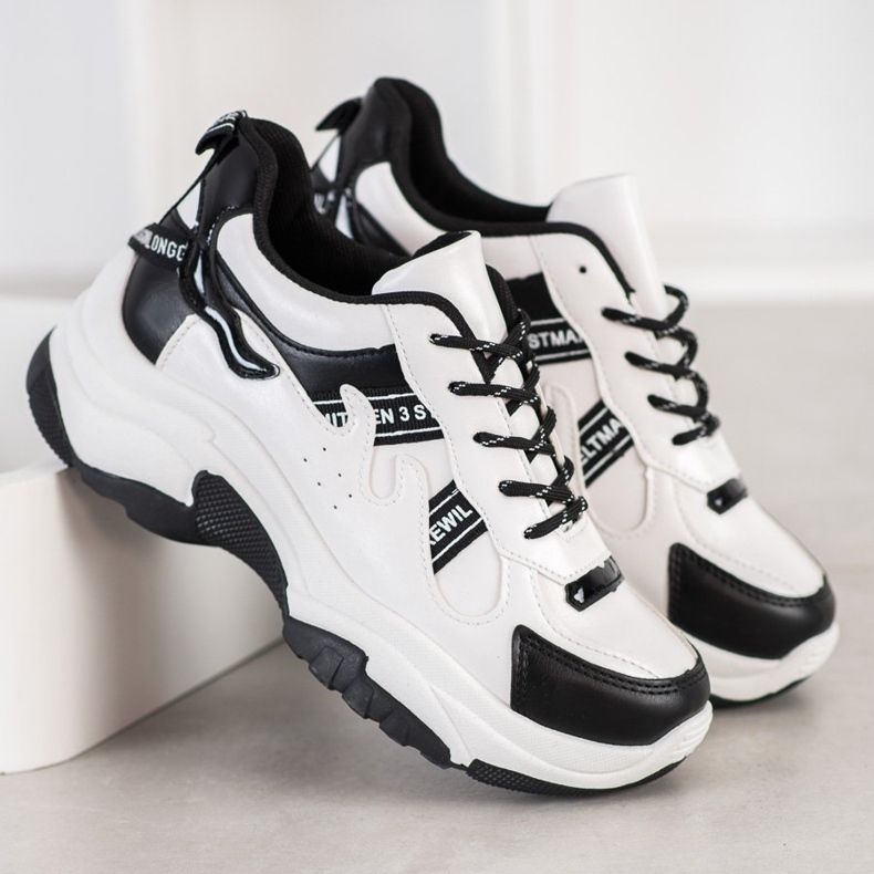 SHELOVET Komfortable Eco Leather Sneakers hvid sort 2
