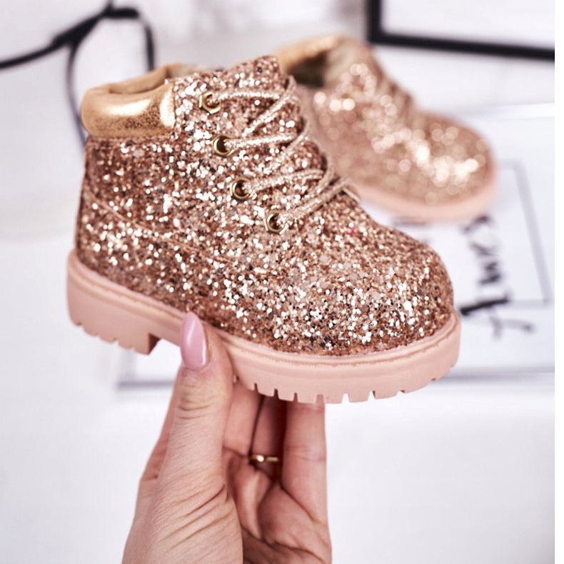 Børns Brokade varme støvler Trappers Pink Gold Mermaid lyserød gylden 2