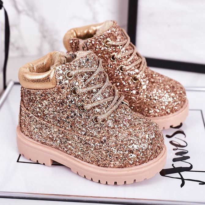 Børns Brokade varme støvler Trappers Pink Gold Mermaid lyserød gylden 1