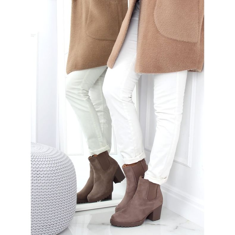 Chelsea støvler med brede hæle, beige B2880FE-KB Khaki 2
