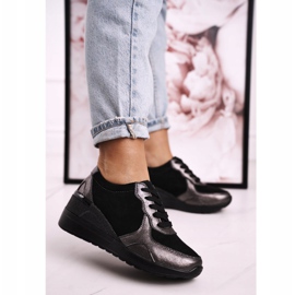 S.Barski Kvinders læder wedge sneakers sort Roxette 1