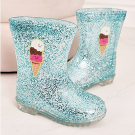 Børns blå glitter -gummistøvler med is sølv 4
