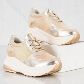 Bestelle Gyldne sneakers med glitter beige gylden 1