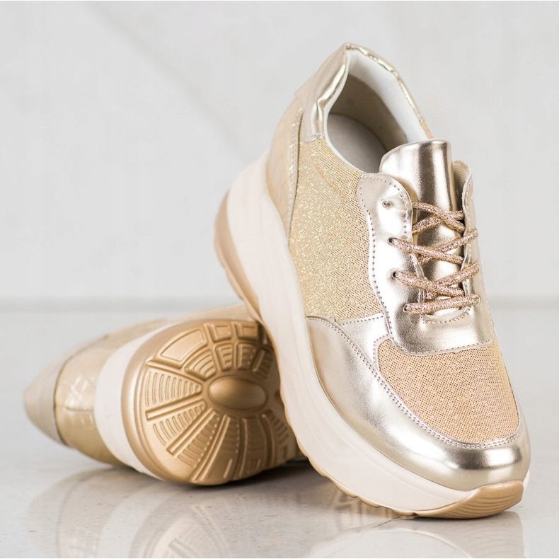 Bestelle Gyldne sneakers med glitter beige gylden 2