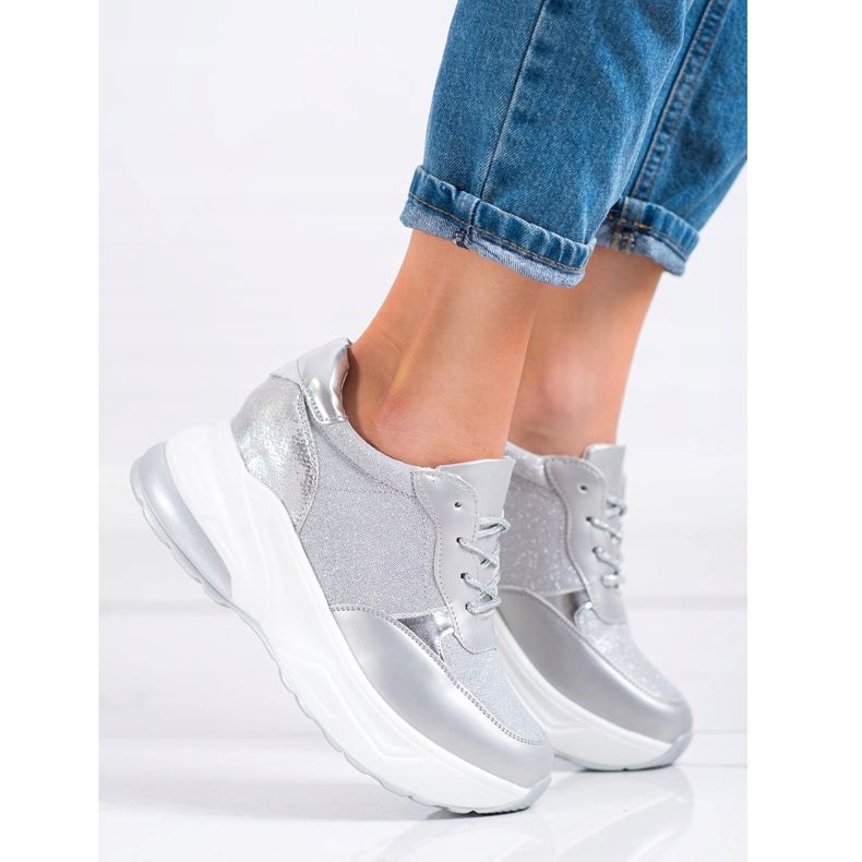 Bestelle Sølv sneakers med glitter grå 2