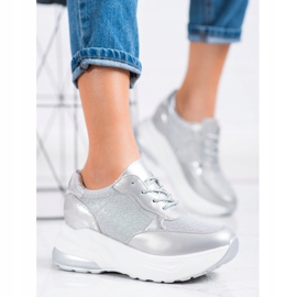 Bestelle Sølv sneakers med glitter grå 3