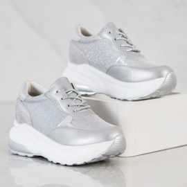 Bestelle Sølv sneakers med glitter grå 1