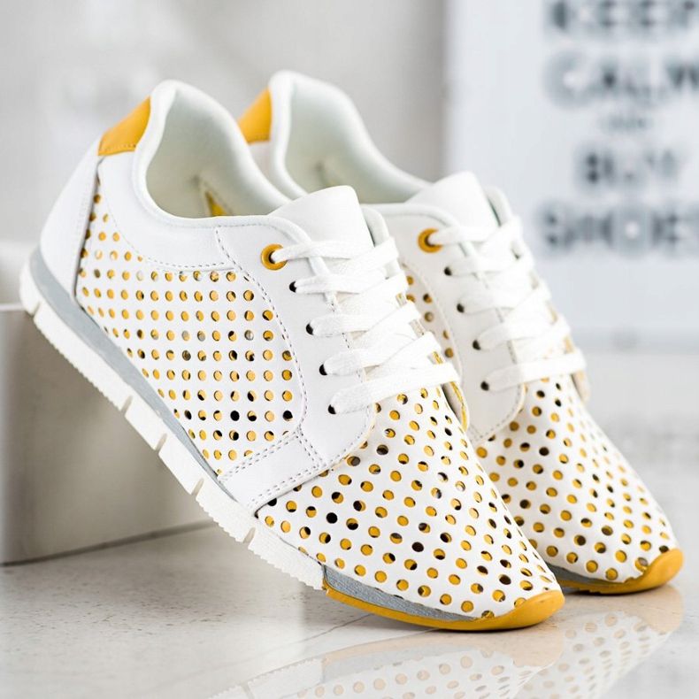 Kylie Hvide og gule Openwork sneakers 1