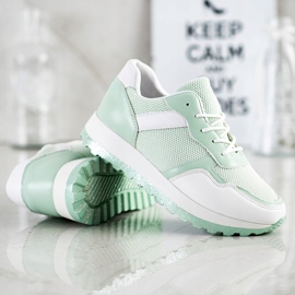 Bestelle Sneakers med glitterplatform hvid grøn 1