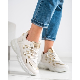 SHELOVET Stilfulde Eco Leather Sneakers beige gylden 1