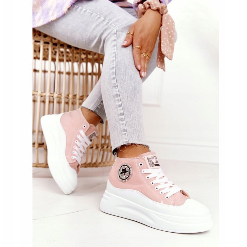 Kvinders høje sneakers på platformen Pink Nice Girl hvid lyserød 1