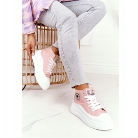 Kvinders høje sneakers på platformen Pink Nice Girl hvid lyserød 2