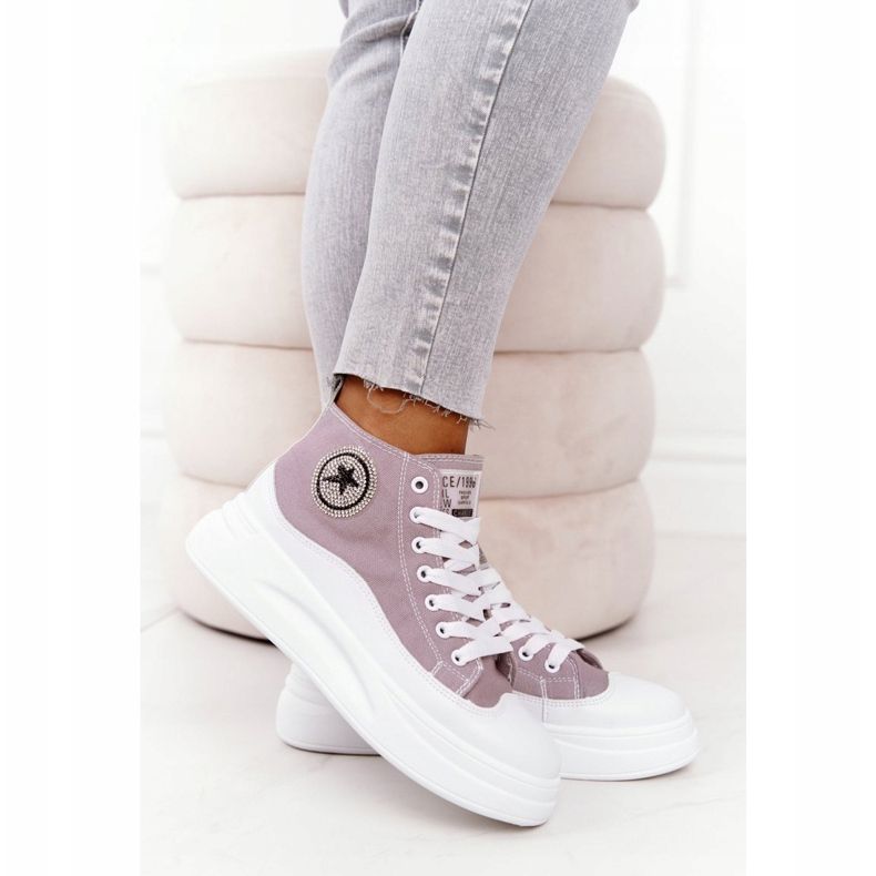 Kvinders høje sneakers på den grå platform Pæn pige hvid 1