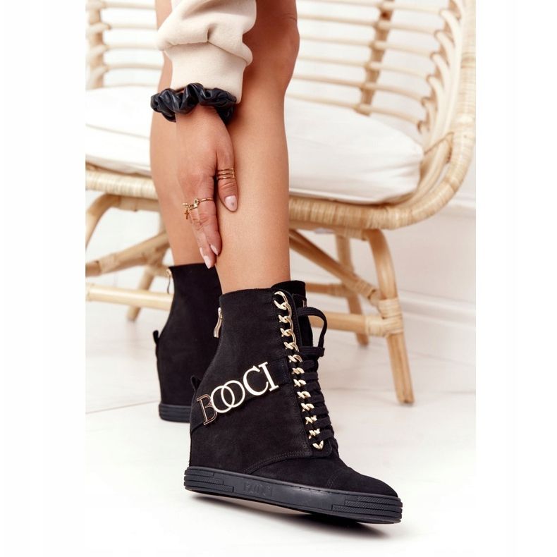 Kvinders ruskindsneakers BOOCI 2222 Golden Black Letters sort 2