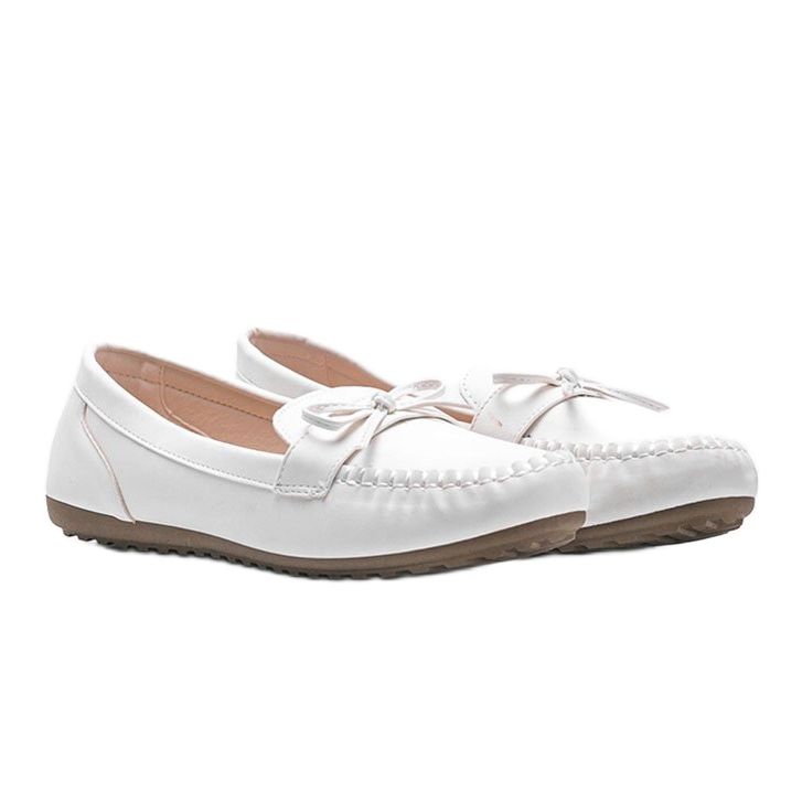Hvide matte loafers med Deborah sløjfe 1