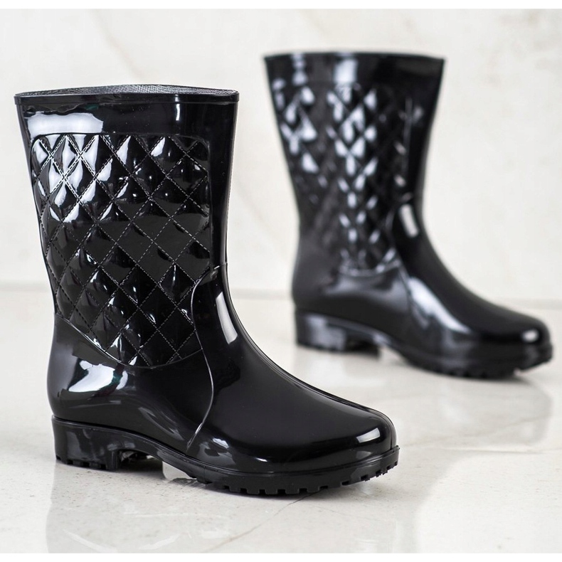 Bona Skinnende Quiltede Wellies sort 1