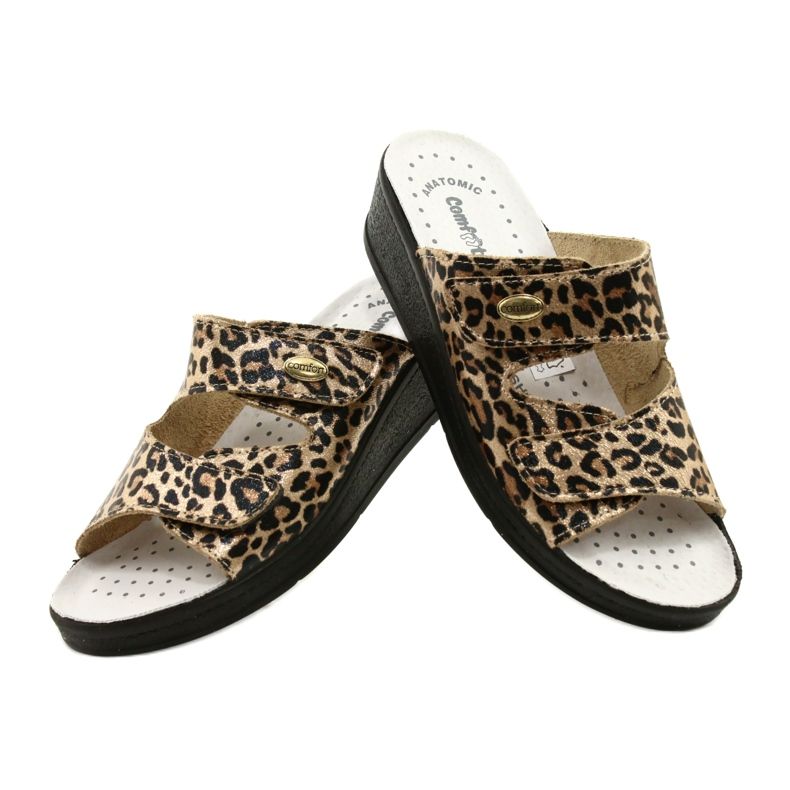 Kvinders læder flip flops leopard print beige 4
