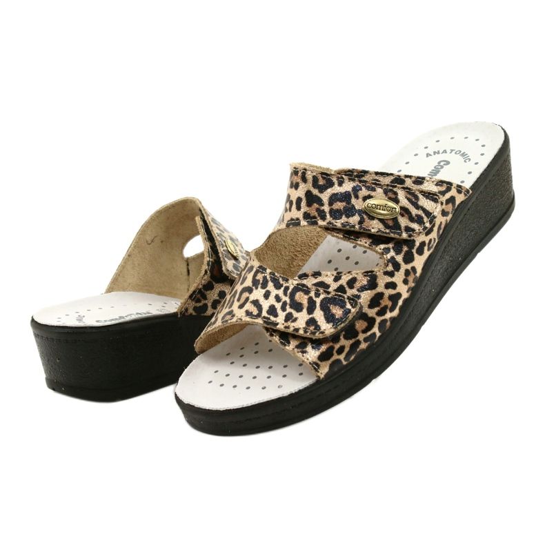 Kvinders læder flip flops leopard print beige 3