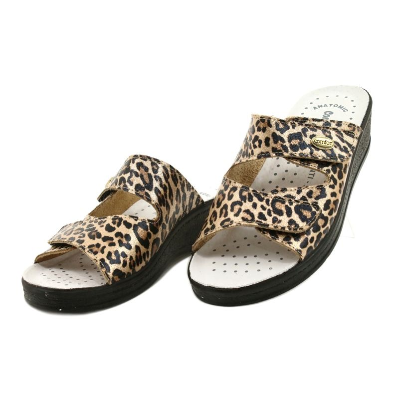 Kvinders læder flip flops leopard print beige 2