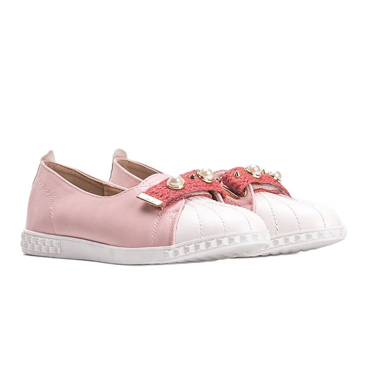Lyserøde loafers med Deanna -perler 1
