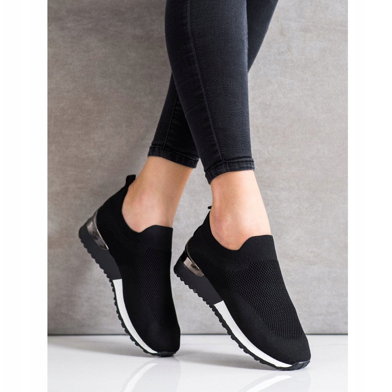 SHELOVET Tekstil Openwork Sneakers sort 2
