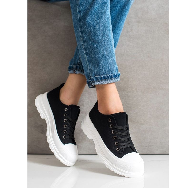 SHELOVET Sorte sneakers på platformen 1