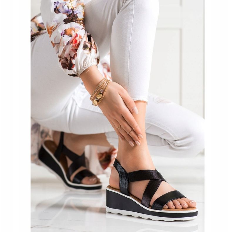 Weide Skinnende kile sandaler sort 1