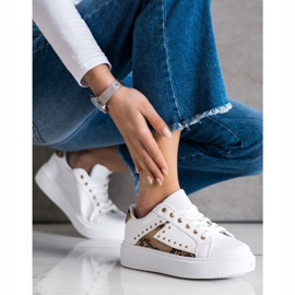 SHELOVET Hvide sneakers på platformen beige sort 2