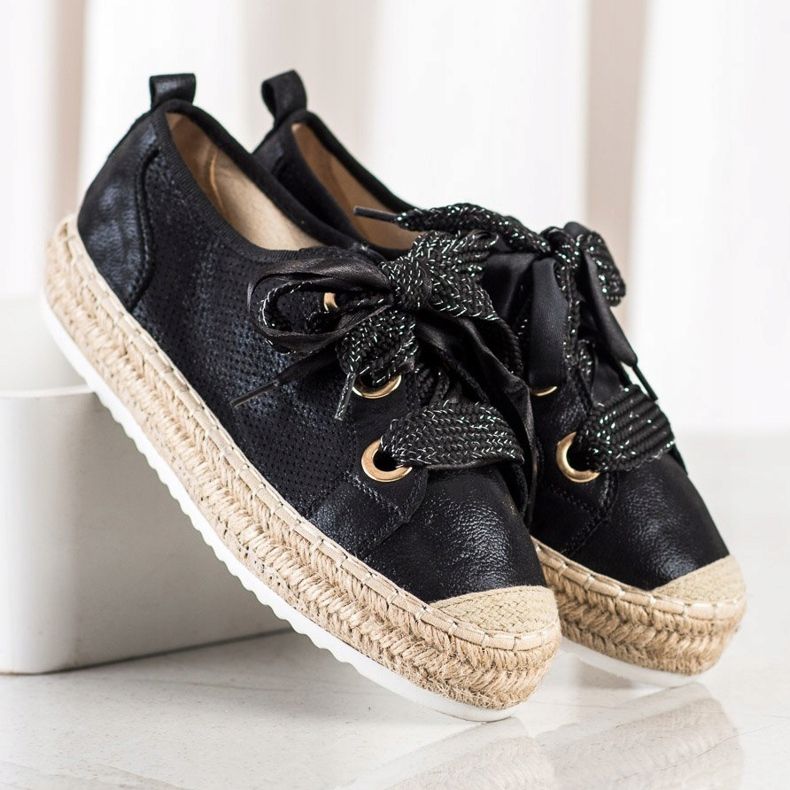Mannika Espadriller med dekorativ binding sort 1