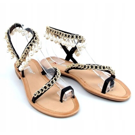 Sorte flip-flops med perler JH186P Sort gylden 2