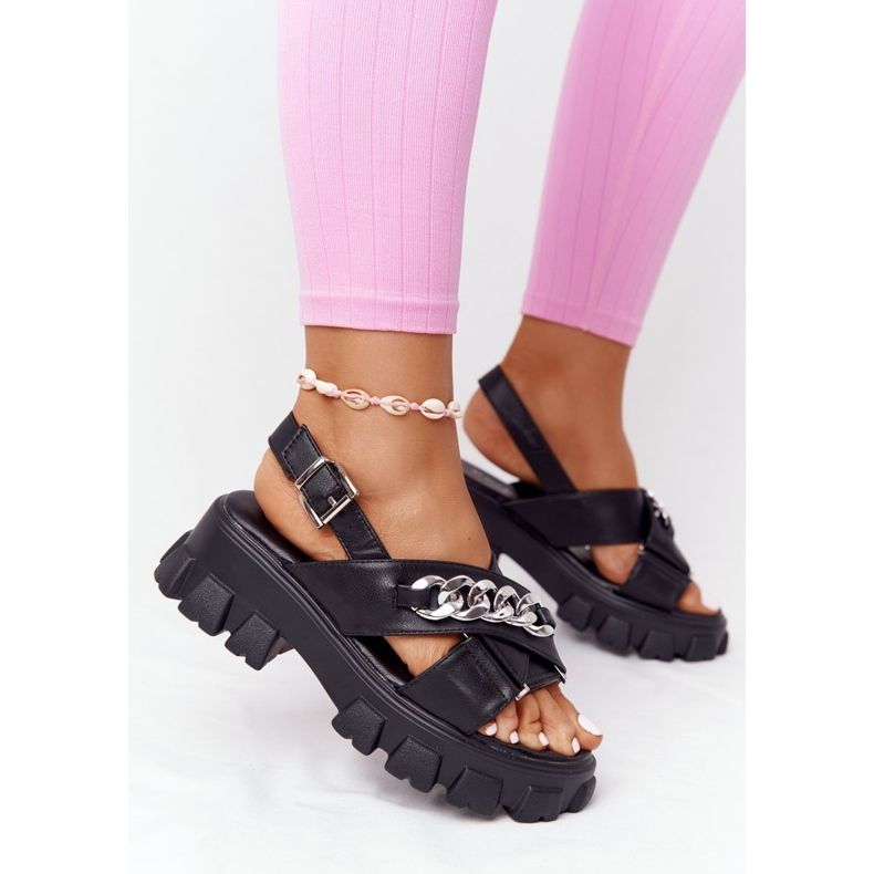 Sort Hollywood Platform Sandaler Med Kæde 2
