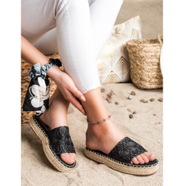 Seastar Espadrilles -flip -flops på en halmplatform sort 1
