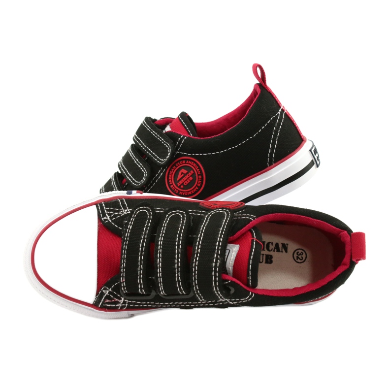 Amerikanske børnesneakers med velcro American Club LH61 sort-rød 4