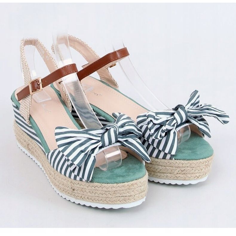 Kile sandaler hvide og grønne espadriller DZ8009 Grøn beige brun 1
