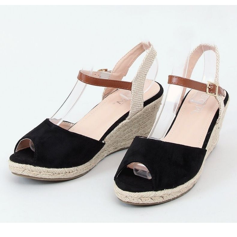 Sort espadrilles med åben tå 77-207 Sort beige brun 1