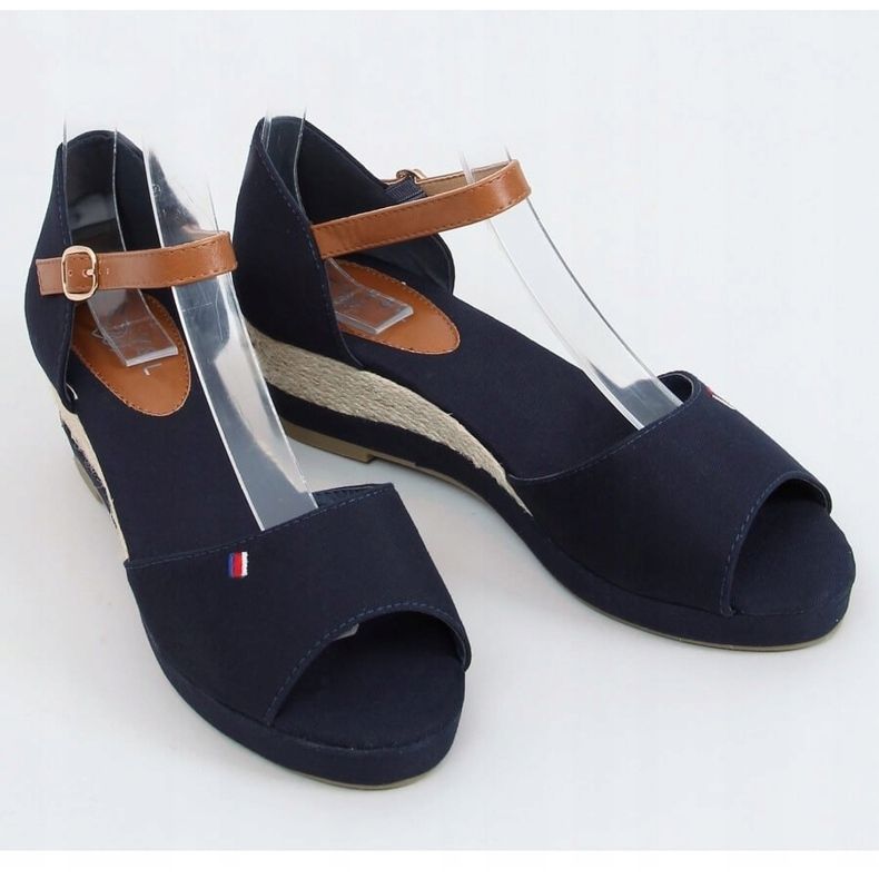 Tommy Sandaler på en lav hæl blå BL-362 Navy brun marineblå 1