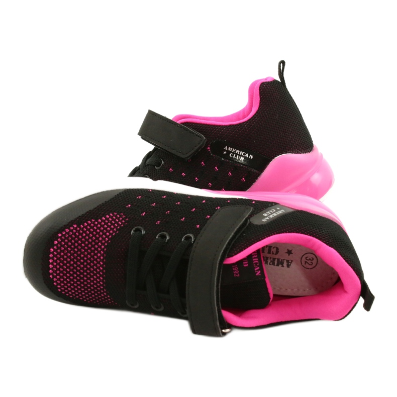 American Club Sportssko til piger med velcro RL11 sort / pink 4