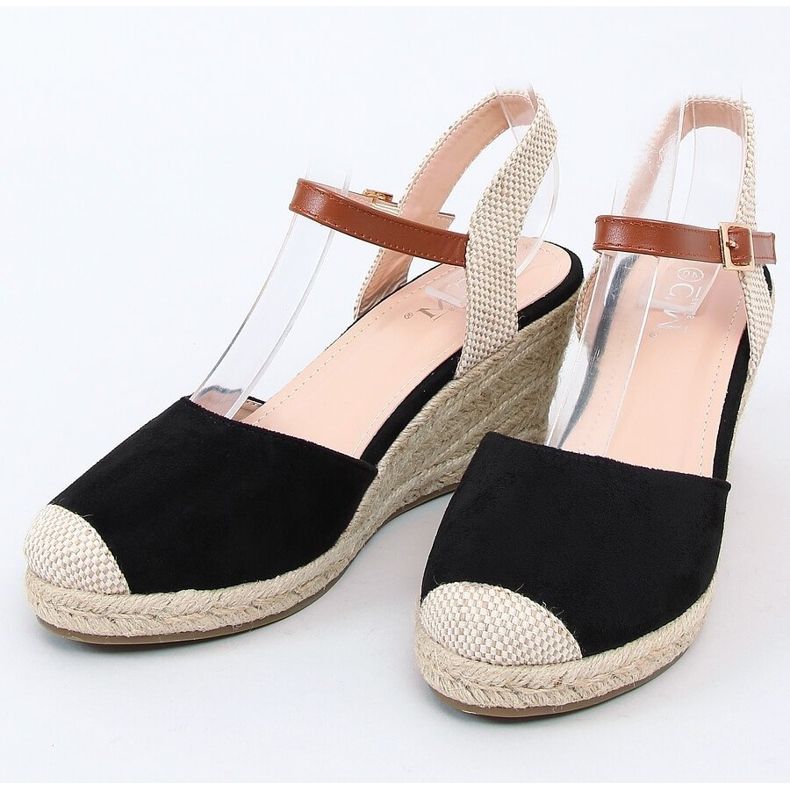 Sort Espadrilles på kiler 77-206 Sort beige brun 1