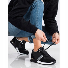 SHELOVET Sorte sneakers med glitterplatform sølv 1