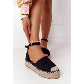 MSMG Espadrilles på halmplatformen sort Bali 1