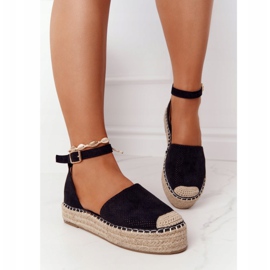 MSMG Espadrilles på halmplatformen sort Bali 2