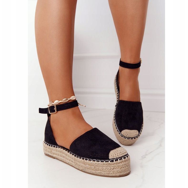 MSMG Espadrilles på halmplatformen sort Bali 2