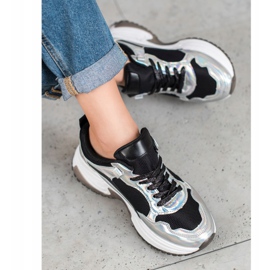 SHELOVET Mode sneakers med Holo -effekt sort sølv 1